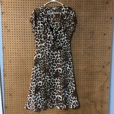 Vintage Dress Womens 90s Y2k Leopard Animal Print Sheer Midi Ruffle Mob Wife 12