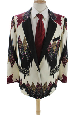Etro Milano Mens Collared Long Sleeve Button Button Floral Print Blazer White Si