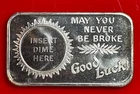 1973 Crabtree Mint Good Luck Coin Bar 1 oz .999 Silver Art Bar