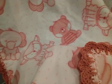 Pink Fleece Baby Girl Blanket With Animals Shell Crochet Elephant Rabbit Bear