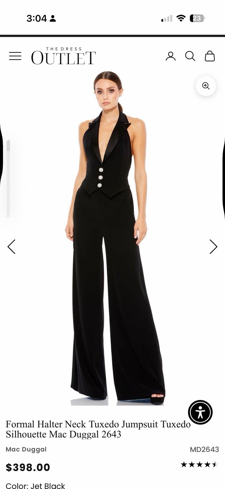Mac Duggal 2643 Jet Black Tuxedo Halter Sleeveless Wide Leg Jumpsuit Size 2 NWT