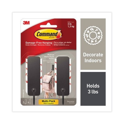 Command 17034MB2ES Plastic Decorative Hooks - Medium Matte Black (2/PK) ZNew