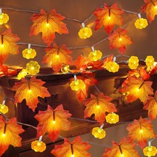 2 Pack Orange Lighted Fall Garland with Pumpkins Total 20 Ft