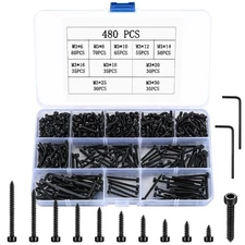 Metric Hex Socket Cap Head Self Tapping Screws, 480pcs M3 Stainless 480 Black 
