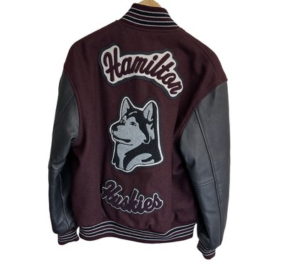 VTG Y2K Hamilton Huskies High School Men s Letterman Wool Leather Jacket Size M