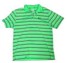 Under Armour HeatGear Polo Shirt Mens 2XL Green Striped Golf Casual Performance