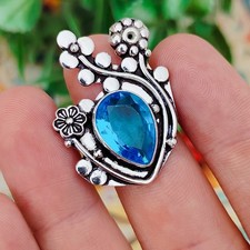 Blue Topaz Gemstone Ring Silver Ring 925 Sterling Silver Ring Women's Jewelry
