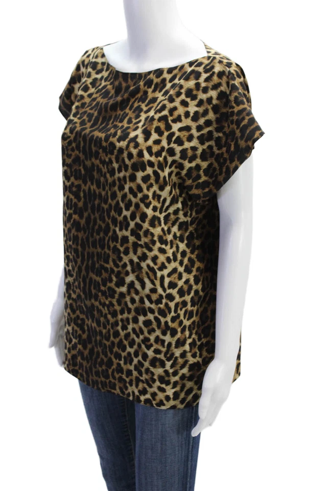 Top de seda estampado leopardo manga corta mujer Michael Kors Collection marrón pequeño Foto 2 de 4