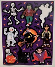 Halloween Witch Skeleton Ghost Vampire Mummy Scarecrow Frankenstein Cat Stickers