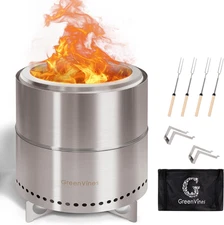 GREENVINES Smokeless-Fire-Pit | 15-Inch | 304 Stainless-Steel-Firepit | Portable