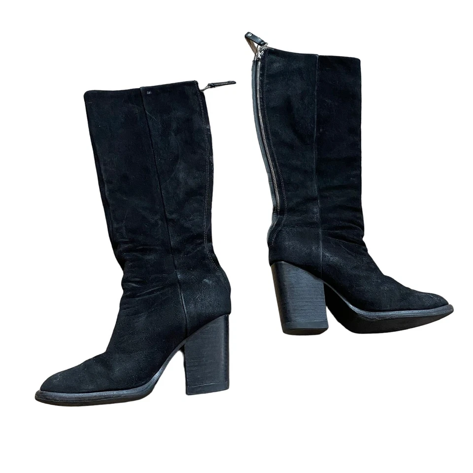 Rag & Bone 黑色及膝靴 – 皮革和麂皮绒堆叠鞋跟 – 尺码 6.5 — 第 2/4 张图片