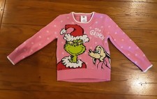 Christmas Sweater Grinch Holiday Long Sleeve Pink Dr Seuss Girl's XS