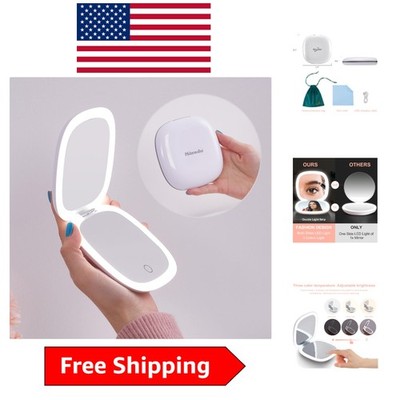 Travel-Ready 4-Inch LED Makeup Mirror - Touch Control & Velvet Bag Included