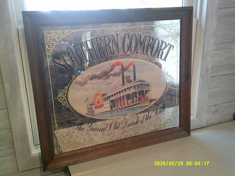 Vintage  Southern Comfort Advertising Paddle Boat Mirror 26" x 30"