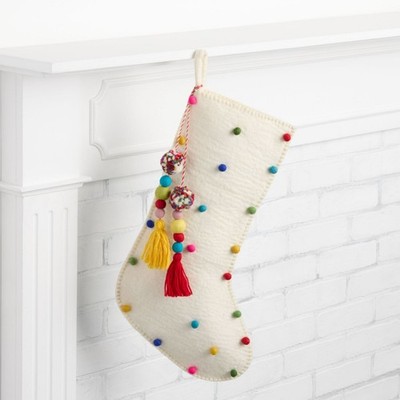 Ivory Felted Wool Polka Dot Christmas Stocking World Market