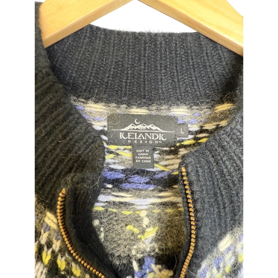 Suéter Vintage Diseños Islandeses Para Mujer L Azul Lana de Cordero Angora Cremallera Fair Isle Foto 4 de 4