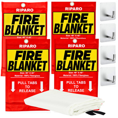 Emergency Fire Blanket W/Hook, For Home & Kitchen, Fire pits, BBQ - 4 Pack