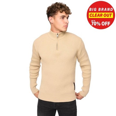 Crosshatch Havaline Herren Designer Freizeit Strick 1/4 Reißverschluss Pullover Beige