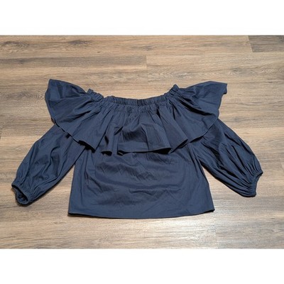ALEXIS Navy Blue Off The Shoulder Ruffle Long Sleeve Top Size S