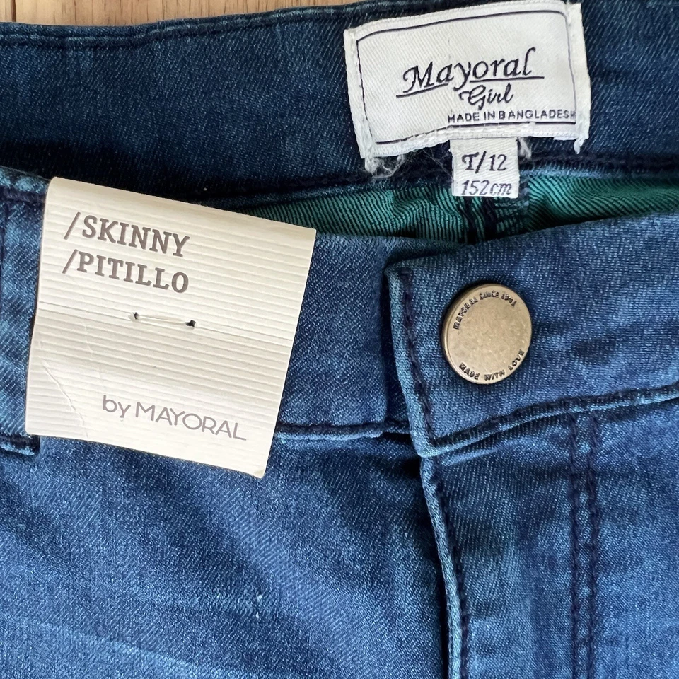Mayoral Niñas Flaco Motto Jeans Cintura Ajustable Talla 12 Nuevo Con Etiquetas Foto 2 de 4
