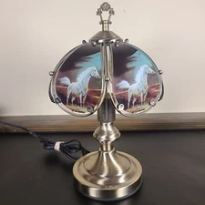 PARTS/REPAIR: VTG 80s OK Lighting Table Touch Lamp - White Horse Glass Shade 14"