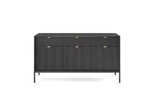 Cómoda electrónica de 3 puertas con 3 cajones salón dormitorio negro 154cm x 83cm