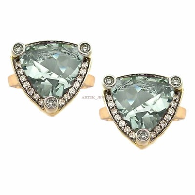 Natural Green Amethyst Gemstone Gold Plated 925 Sterling Silver Cufflink #1840