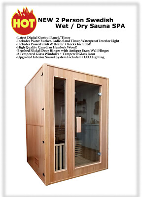 1-2 Person Canadian Hemlock Traditional Wet / Dry Steam Sauna SPA  200°F Harvia
