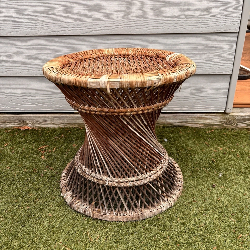 Vintage Retro Twisted Wicker Cane Rattan Stool/Table/Plant Stand Boho 70’s - Image 2 of 4