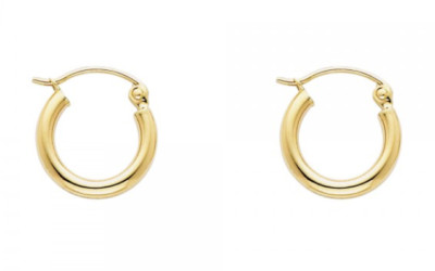 14K massive Gelbgold 2mm einfache Creolen extra klein 13mm 0,5'' Schnappverschluss