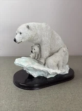 Polar Bear and Cubs on Iceberg Resin Figure Wood Base