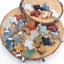 60pcs Small Natural crystal necklace cross stone pendants for jewelry making