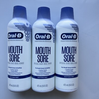 Oral B Mouth Sore Oral Rinse, Soothing Mint Flavor, 475 mL 16 fl oz 3 Pack
