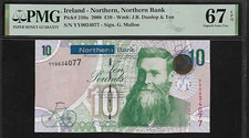Ireland  -  Northern 10 Pounds 2008 PMG 67 EPQ UNC P# 210a, Series YY