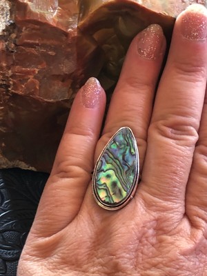 Green and Purple Abalone Shadow Arrow Ring Size 8 Artisan Southwest