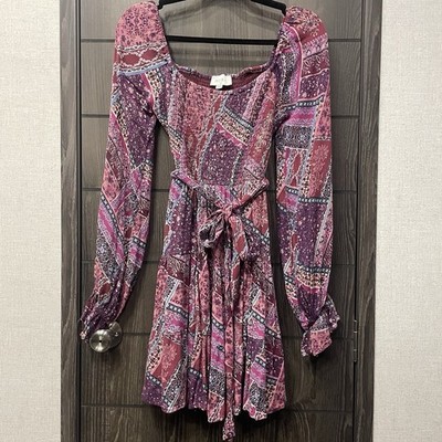Aura Long Sleeve Paisley Patchwork Dress Size M