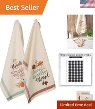 Decorative Fall Kitchen Dish Towels Set - 18x28 with Grateful Heart Design