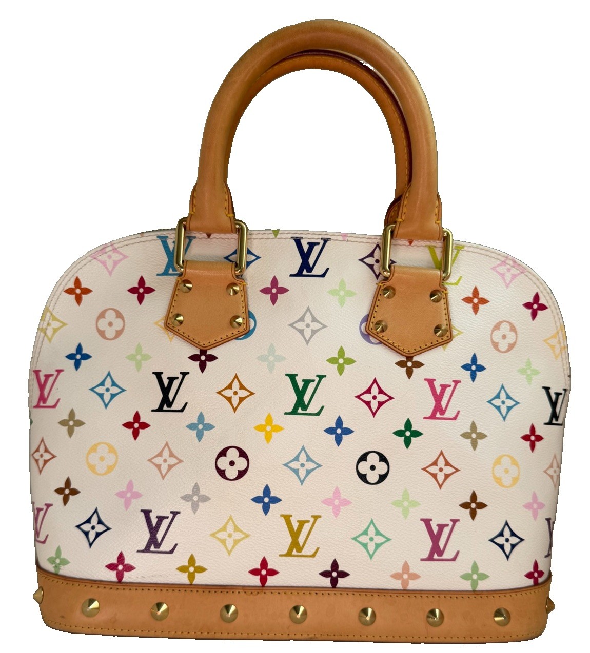 Authentic Louis Vuitton Monogram Multicolore White Leather Alma PM Bag