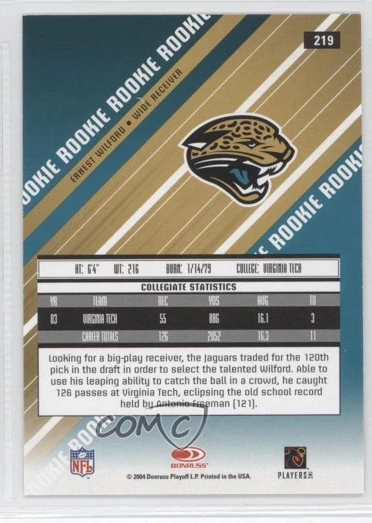 2004 Leaf Rookies & Stars Longevity Rookie Gold /75 Ernest Wilford #219 RC - Image 2 of 2