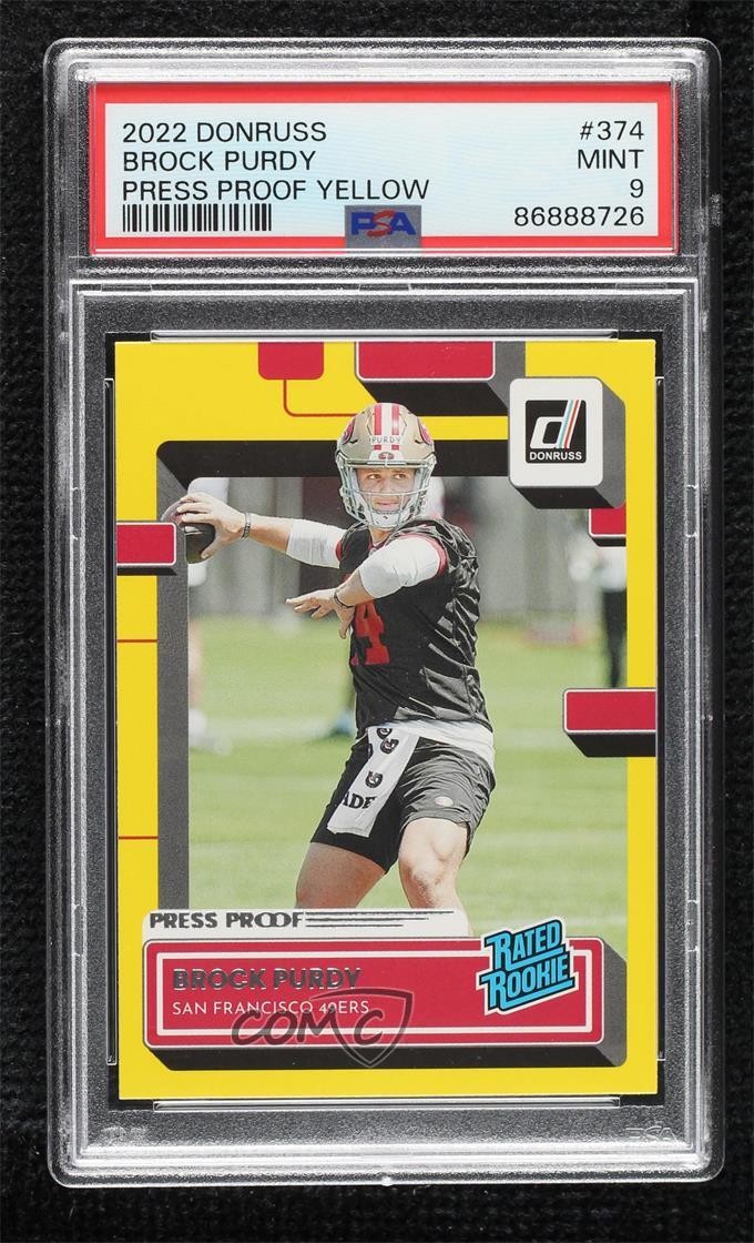 2022 Donruss Rated Press Proof Yellow Brock Purdy #374 PSA 9 MINT Rookie RC 0w1