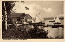 Postcard Hamburg, boathouse of Hamburg sailing club, sailboats - 4738975