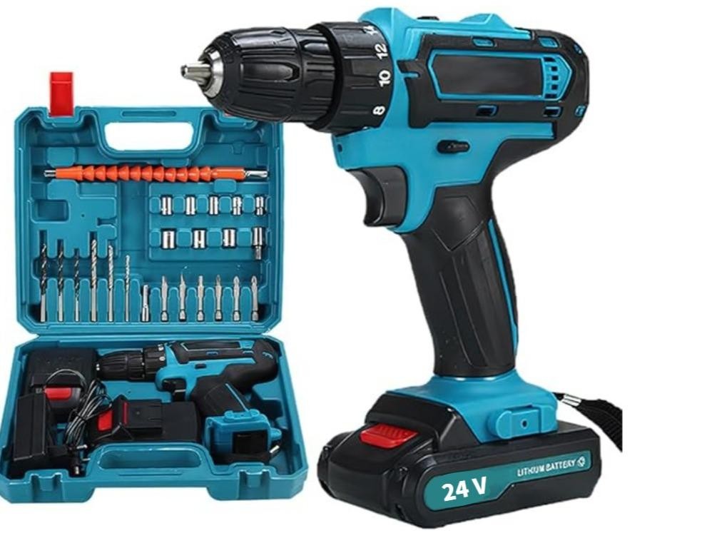 Trapano avvitatore senza fili con 2 batterie e accessori