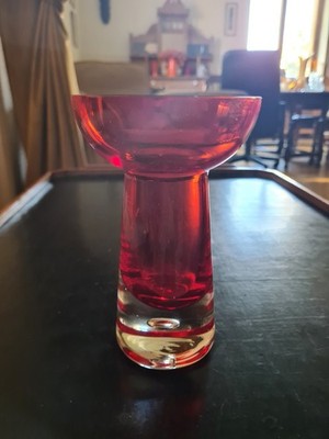 Krosno Red Kristall Art Glas 15cm H ,Bubble Glas' Vase 1960er  Vintage Poland 