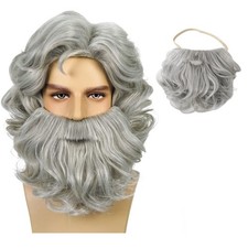 Old Man Wig Beard for Adult Men Long Gray Wizard Beard and Wig Set Santa Clau...