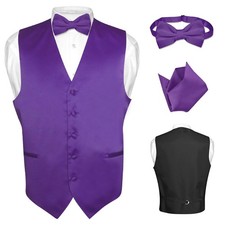 Men's Dress Vest BOWTie Hanky PURPLE INDIGO Color Bow Tie Set for Suit or Tuxedo
