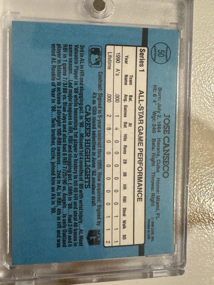 1991 Score Jose Canseco Misprint - Image 2 of 2