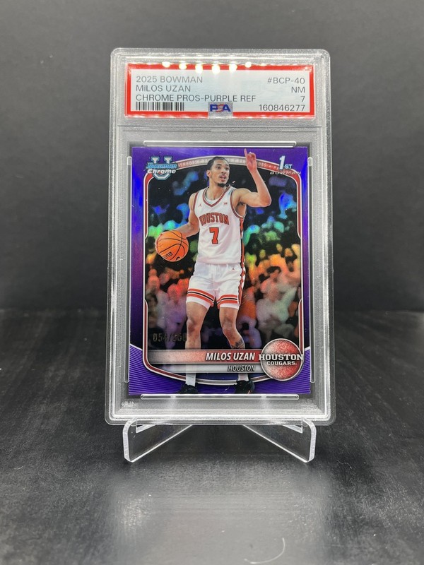 2025-26 Bowman U Chrome Milos Uzan 1st Purple Refractor 054/250 PSA 7 #BCP-40