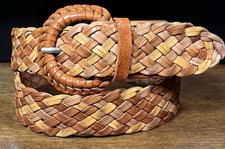 Women  s Brown Woven Leather Belt SzM/33 1.5  Wide India VGUC