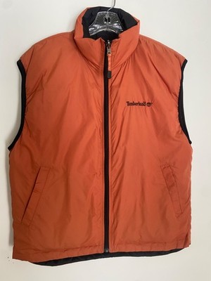 good condition men's orange timberland puffer vest inner pocket