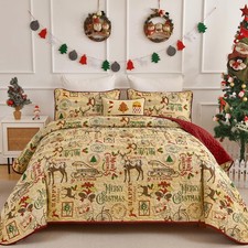 Christmas Quilt Set King Size,Brown Merry Christmas Beddding Set with Deer Sl...